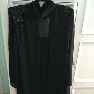 Lori Max Women's Dress - Black Sequin & Beaded Long Sleeve Size 14 W